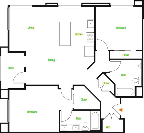 Floor plan for 2 beds, 2 baths, 1173 sqft